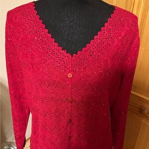 Bell a Amie Red Lace Button-Up Cardigan